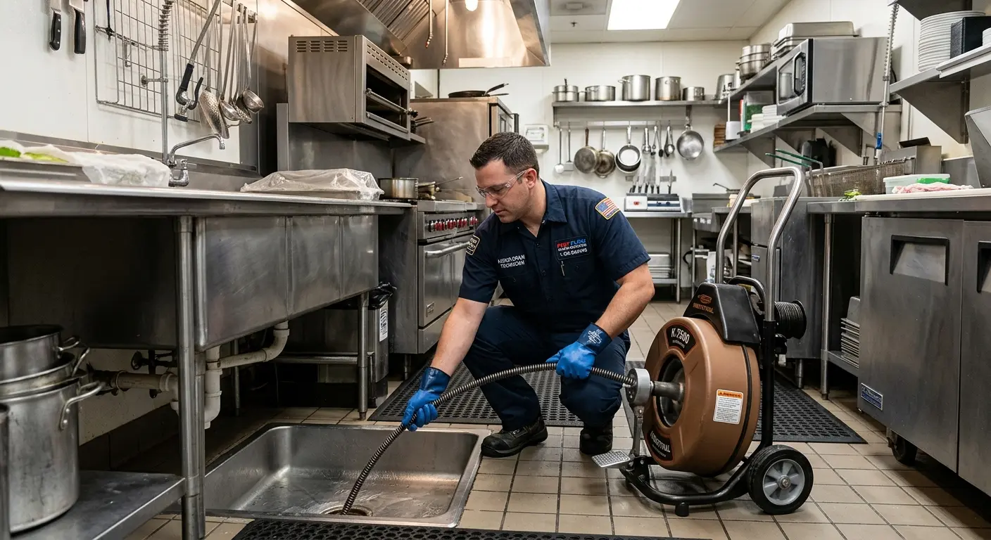 Commercial drain cleaning service in a restaurant kitchen in Jacksonville